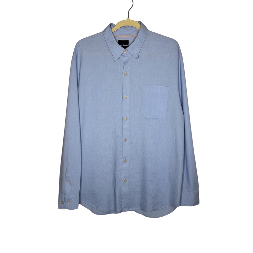 Tommy Bahama Mens XXL Light Blue Linen Blend Long Sleeve Button Down Shirt